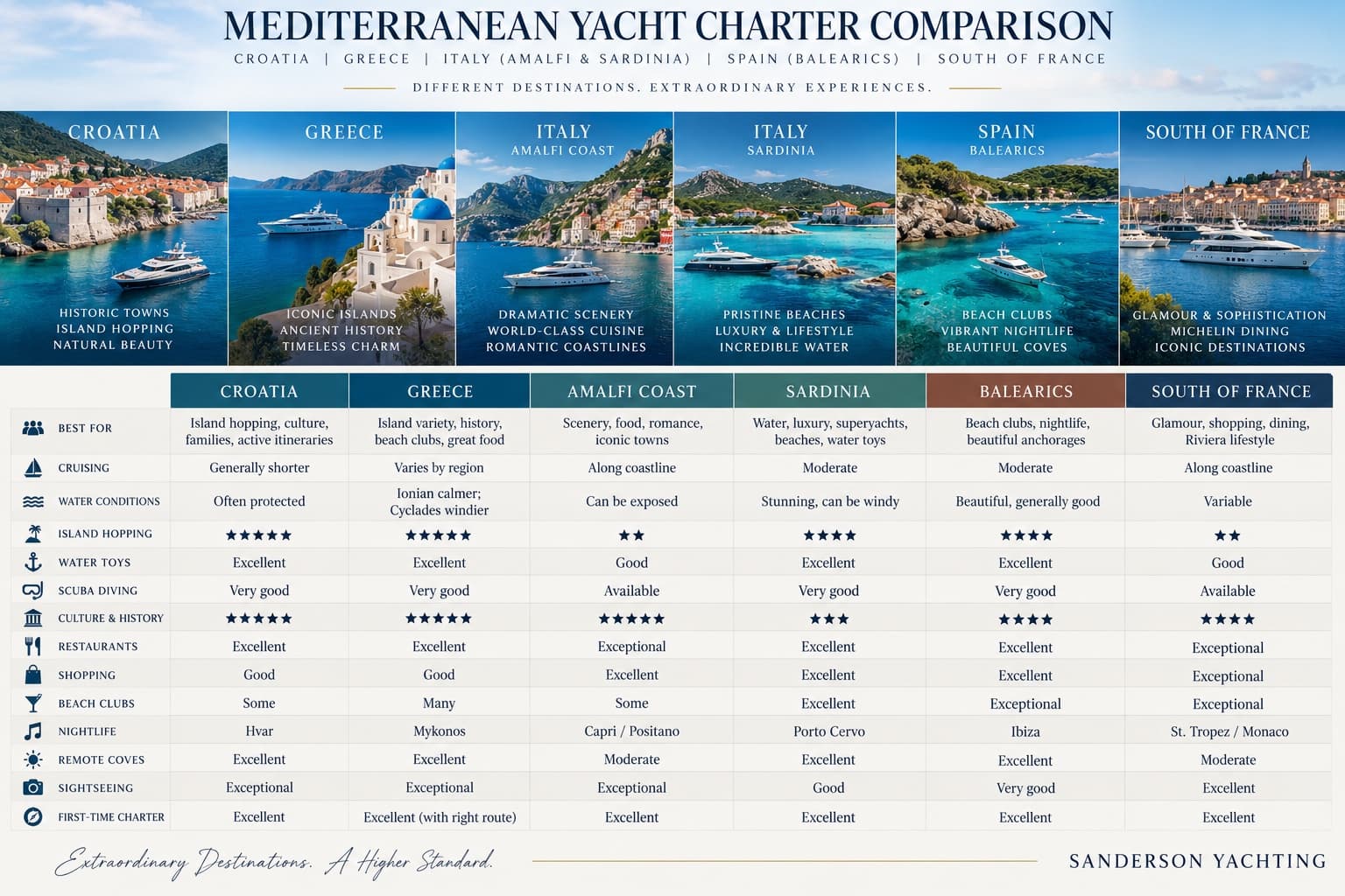 Croatia vs. Greece vs. Italy vs. Balearics vs. South of France: Which Mediterranean Yacht Charter Destination Is Right for You?