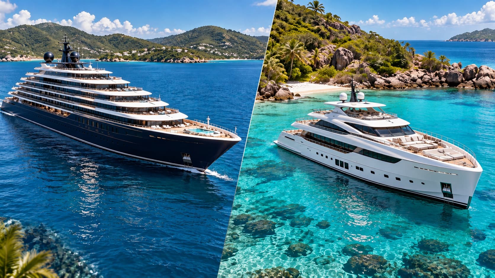 Ritz-Carlton yacht and private yacht charter at sea, comparing luxury vacation experiences
